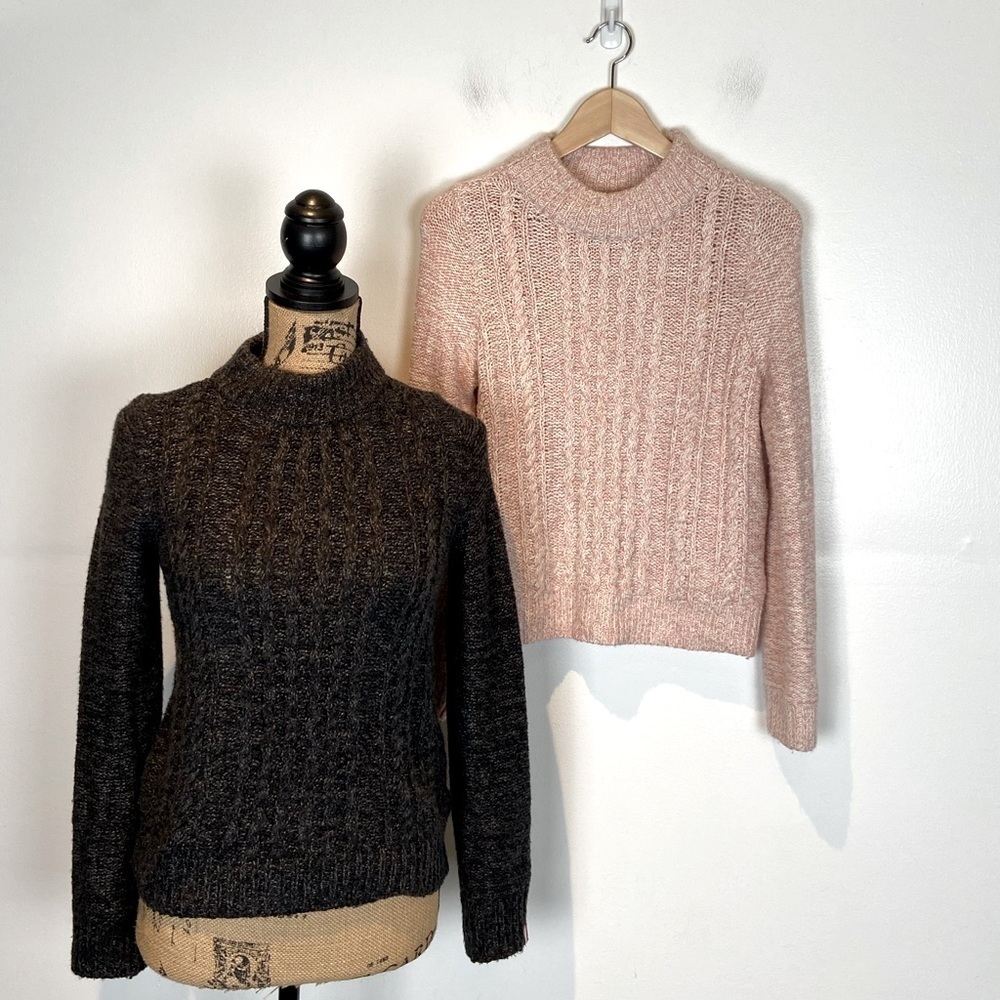 Tommy Hilfiger Lot Bundle Mock Neck Sweater Size XS Cable Knit Women's Pink Gray